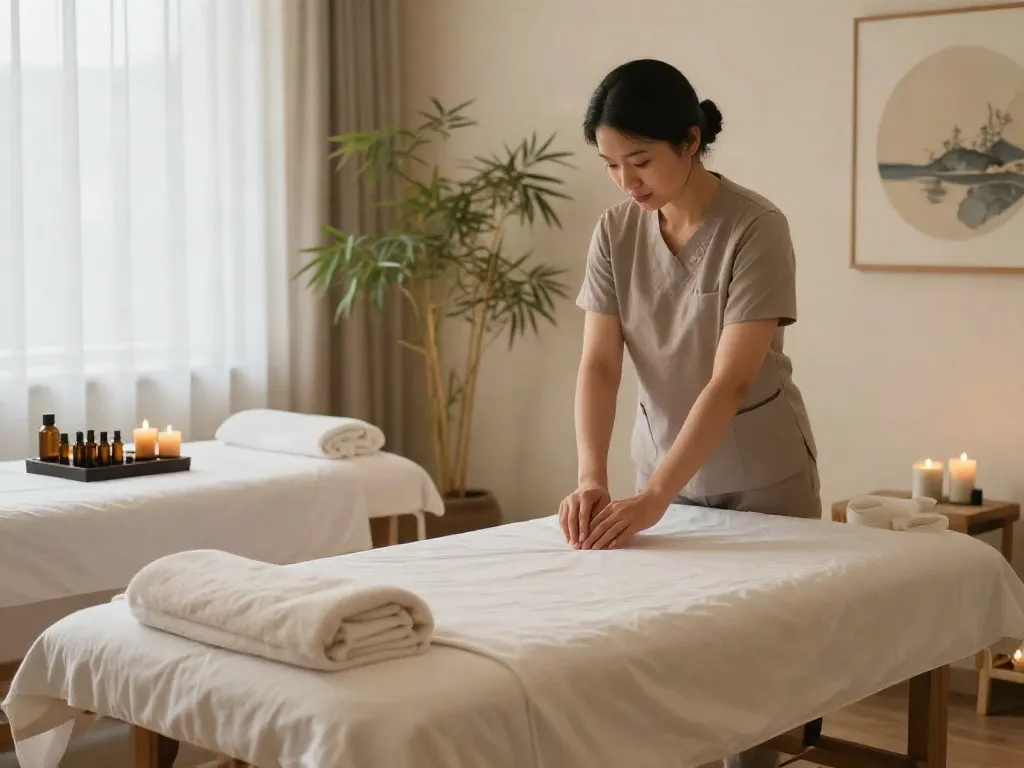 Relaxing therapy room for 관악구출장안마 with soft lighting and essential oils