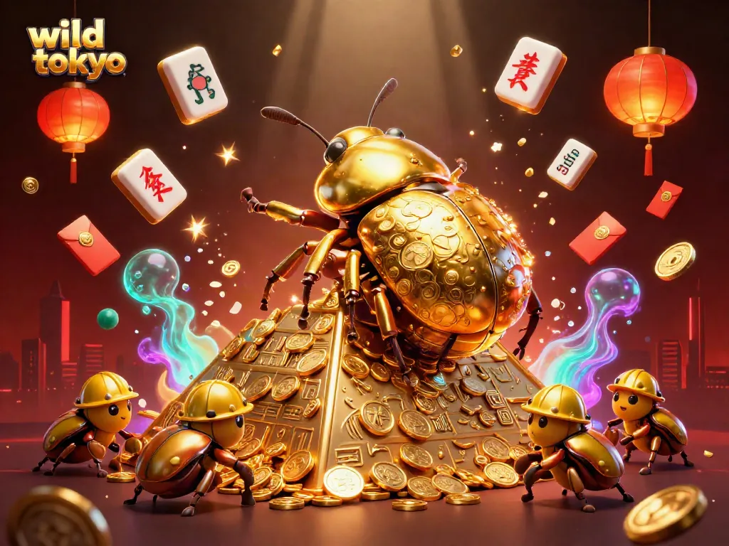 Engage with the electric vibe of wild tokyo at this vibrant online casino scene adorned with golden treasures.