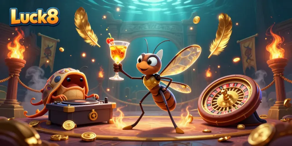 Experience thrilling gameplay at Luck8 with a vibrant 3D casino scene featuring dynamic characters and elements.