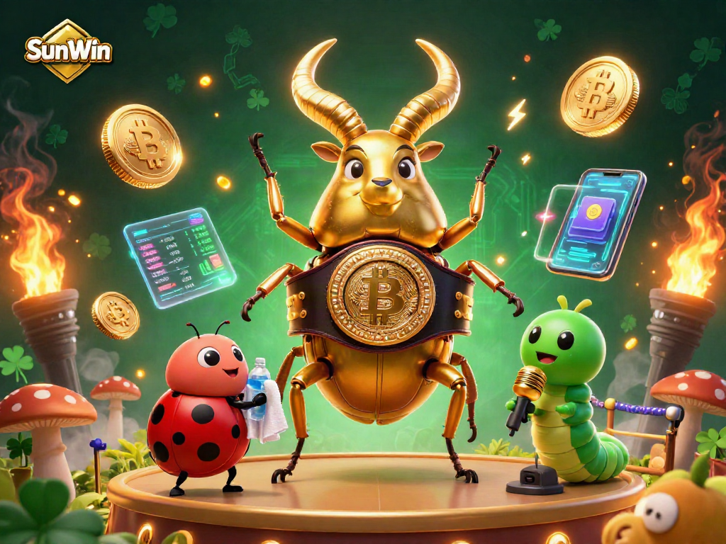 Experience the thrilling action with SunWin as a giant golden stag beetle battles in the casino arena.