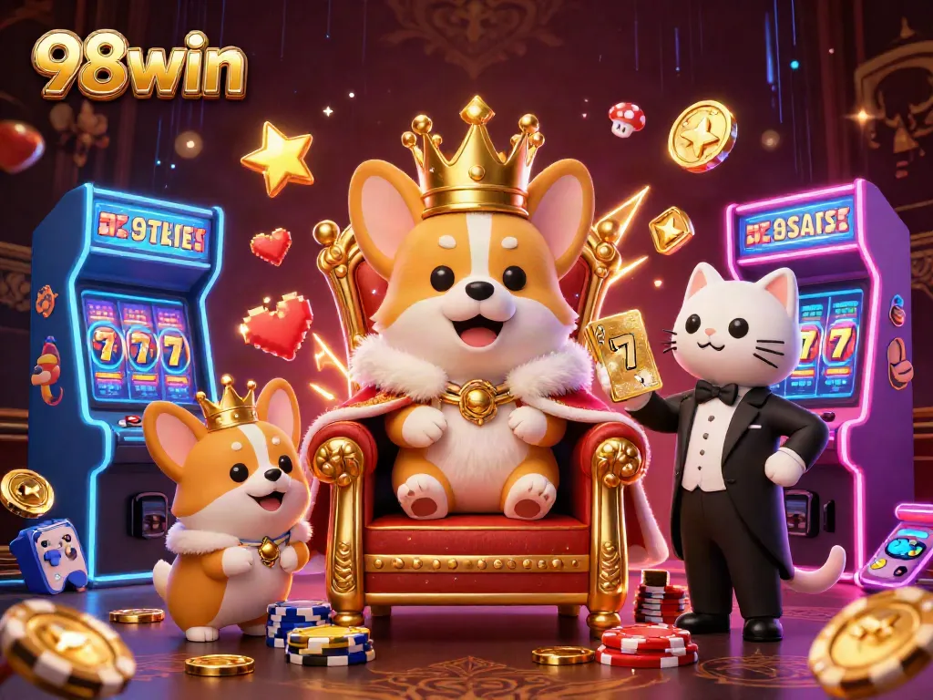 Engage with 98win's thrilling world of slots and gaming through this vibrant casino illustration.